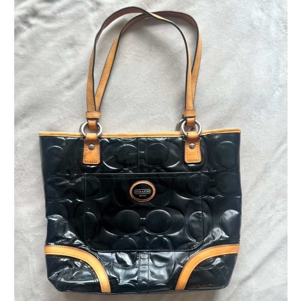 Y2K Coach Peyton Embossed Black Patent Tote Shoulder Bag Vintage